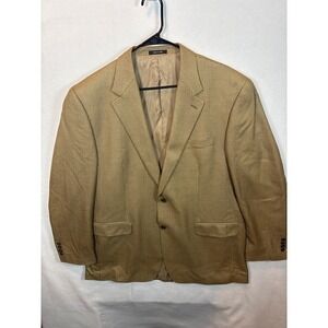 Mens Classic Houndstooth Sport Coat Blazer Tan Brown Two Button Jacket Size L